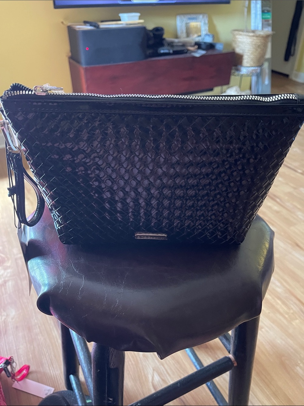 BCBGeneration Black Woven Leather Wristlet Clutch